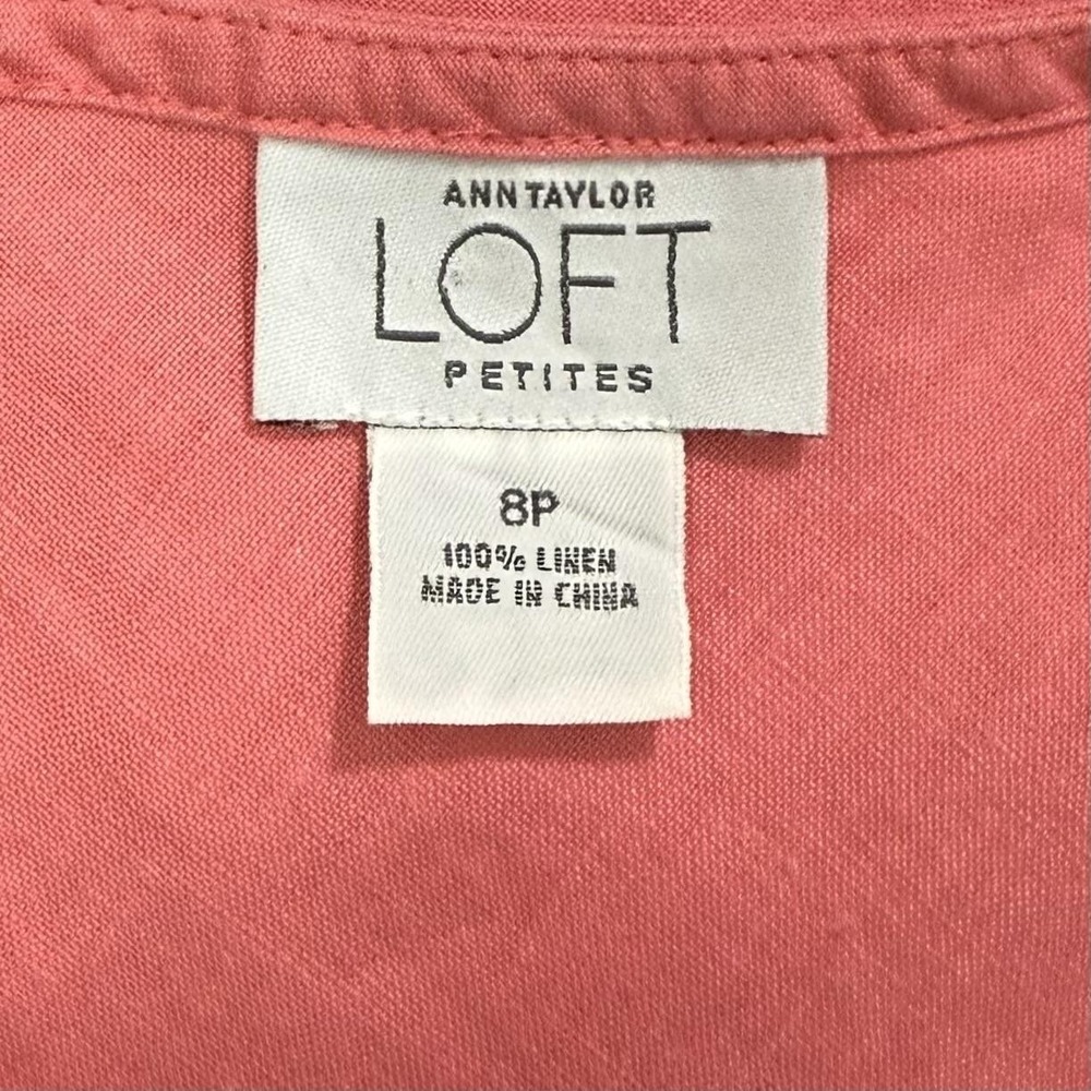 Ann Taylor Loft Top Women's 8 Petite Pink 100% Linen Ruffle Casual Tank Shirt - Picture 5 of 8